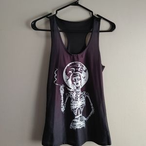 Black tank top with Pin-up Style Zombie graphic, size small